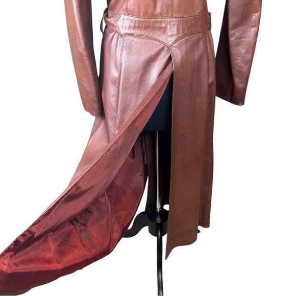 Vintage 1970s Crae Carlyle Cognac Leather Editorial Longline Maxi Coat Size 38 - Picture 4 of 15